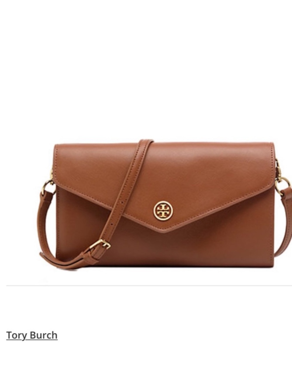 TORY BURCH BROWN SAFFIANO LEATHER ENVELOPE BAG CLUTCH